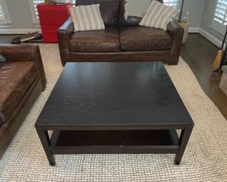 Dark Wood Square Coffee Table with Lower Shelf
