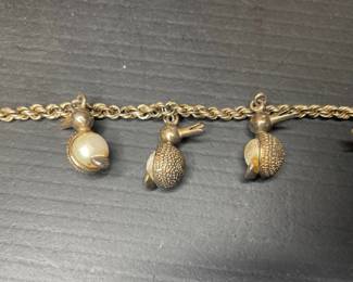 k Gold Charm Bracelet with Pearl and Textured Duck Charms second image