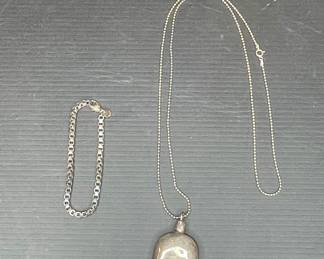 Sterling Silver Bracelet and Perfume Bottle Pendant Necklace second image
