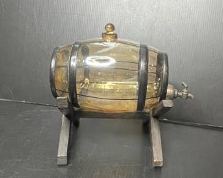 Victorian Style Glass Barrel Decanter with Stand