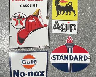 Vintage Gas and Oil Advertising Signs Collection Texaco, Agip, Gulf, Standard