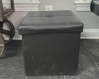 Black Faux Leather Tufted Folding Storage Ottoman Cube