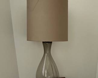 Smoky Gray Teardrop Glass Table Lamp with Neutral Shade