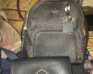 Kate Spade Black Pebbled Leather Backpack and Wallet