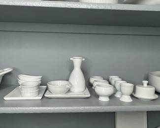 White Porcelain Sake Set with Ramekins and Egg Cups