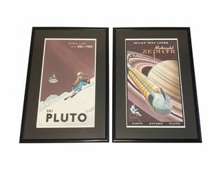 Retro SciFi Travel Posters Ski Pluto, Milky Way Lines Zephyr