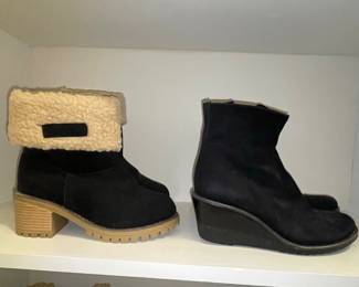 Nine West Nude Ankle Strap Heels and Black Suede Wedge Ankle Boots