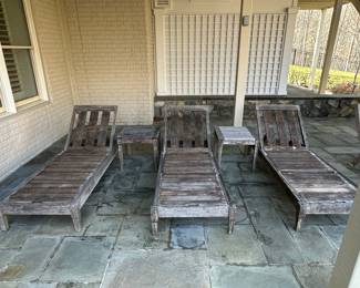 Crate  Barrel Teak Chaise Lounges with Side Tables