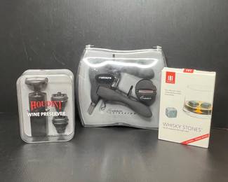 Houdini Wine Preserver and Rabbit Corkscrew Set with Whiskey Stones