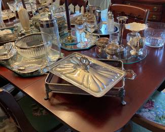 Chafing Dishes covered servers crystal Candle Sticks Mirrored Placemats  