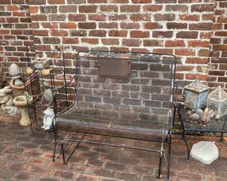 Wrought Iron Glider Concrete Birdbath Cement planters