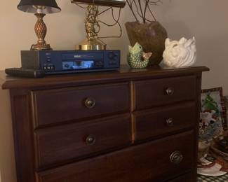 Chest if Drawers Brass Bankers Lamp. Large Rock vase by Russel Everette