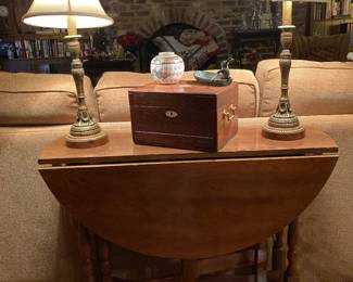 Antique Dropleaf. Antique Bix with Hidden Drawer Good Lamps