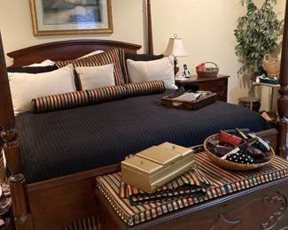 King Poster Bed. Footed Carved Blanket Chest