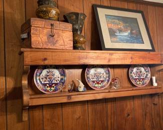 Wall shelf wood box Asian plates