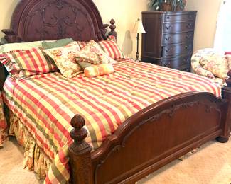 French Rococco inspired carved wood king bed