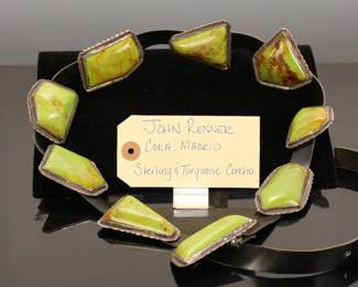 Stunning John Renner Sterling and like green turquoise Concho  belt. 