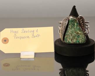 Massive sterling silver and turquoise cuff
