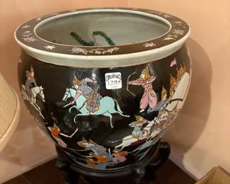 Vintage Chinese Fishbowl Planter with Stand