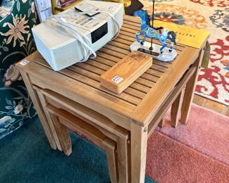 Teakwood Stacking Tables, Bose Wave Radio, Brother's Keeper Carousel Horse, Fly Fishing Lures