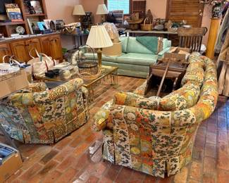 Vintage Floral Sofa & Loveseat, Herschede Grandfather Clock