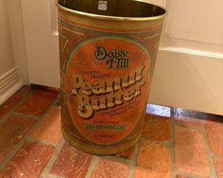 Vintage Daisy Hill Peanut Butter Can, Metal Waste Basket
