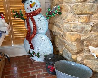Galvanized Metal Flower Pot, Enameled Lobster Pot, Metal Snowman/Christmas Decor