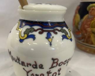 Vintage French Milk Glass Mustard Jar 