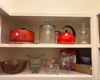 Porcelain Whistling Tea Kettle, Apothecary Jar, Vintage Enamel Cake Plate, Pyrex Mixing Bowl, Vintage Glassware, 