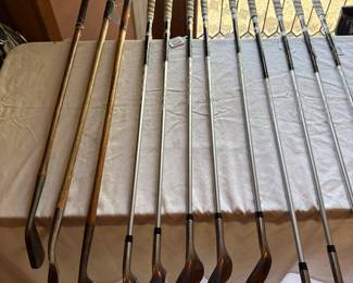 Golf Clubs, Henry Griffitts, Stripe-It. Vintage Wood Shaft Golf Clubs