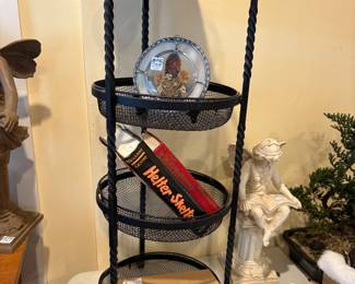 Tiered Wire Basket, Vintage Books, Fairy Reading Book Garden Statue, Autographed book Heart by Dick Cheney & Jonathan Reiner, MD