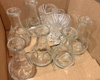 Lot of mini glass bud vases & candle holders