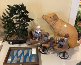 Artificial Bonsai Tree, Reproduction Arrowheads, Sarah's Attic Collectables, Vintage Japanese Porcelain, Ceramic Pig Statue