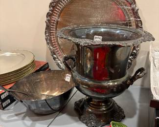 Vintage Silver Plated Champagne Ice Bucket & Serving Platter