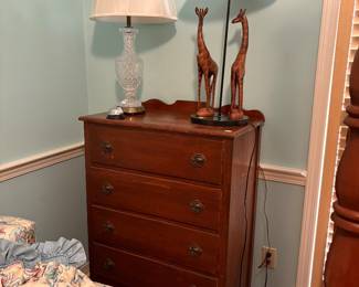 Vintage 4-Drawer Chest, Vintage Cut Crystal Lamp, Table Lamp w/Giraffes