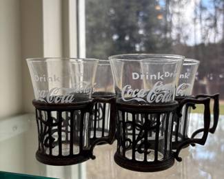 Vintage Coca-Cola Glasses w/ Metal Holders