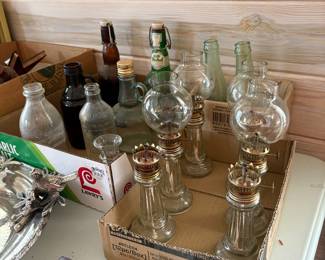 Vintage Oil Lamps, Vintage Bottles
