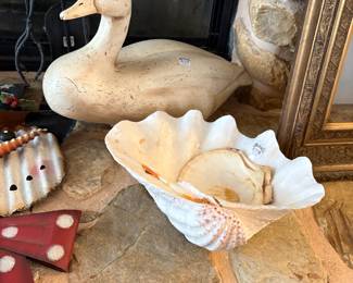 Giant Clam Shell, Vintage Wood Goose/Duck