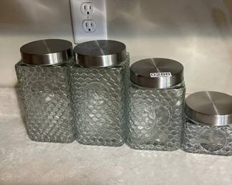 4 GLASS ROOSTER CANISTERS