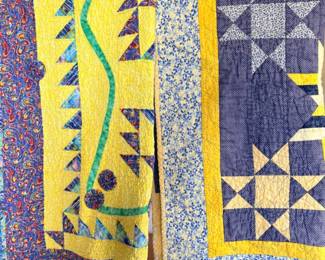 92 2YellowandBlueHandMadeThrowQuilts