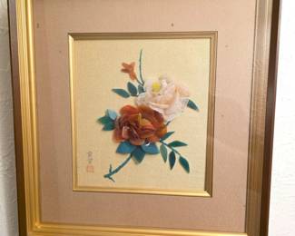 7 VintageChineseStoneFlowersShadowBoxFramedArtwork