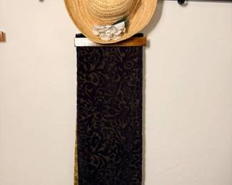 163 PikDcorVelvetBurnOutScarfandWovenStrawSunHat