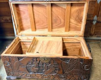 44 LargeChineseCamphorChestwithBrassLatchLiftOutTray