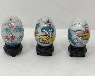 24 3VintageHandCarvedandPaintedMarbleEggs