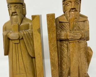 42 VintageChineseCarvedSoapstoneBookends