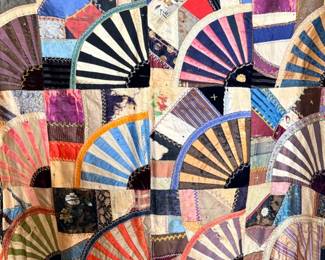 131 VintageSilkFanThrowQuilt