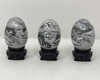 25 3VintageHandCarvedMarbleEggs