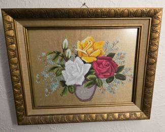143 VintageFramedTextileArtPieceFeaturingJapaneseBunkaEmbroidery