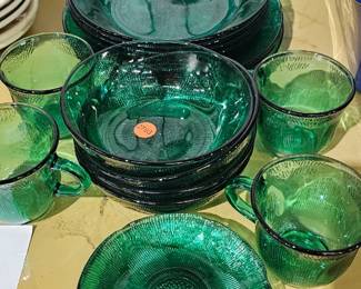 GREEN GLASS DISHES