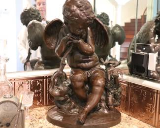  19th-century French patinated bronze statue of a cherub